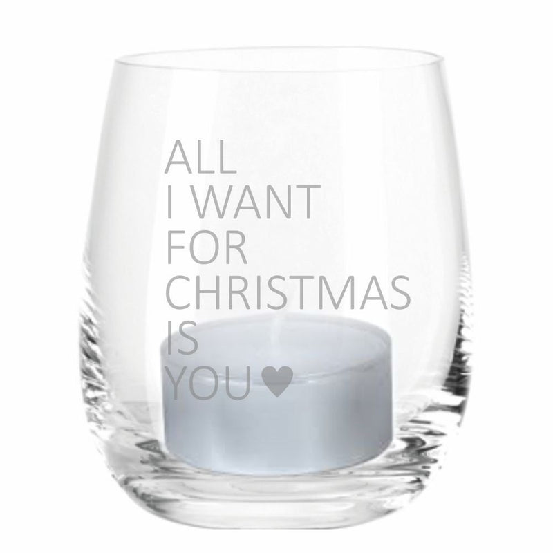 Windlicht "All I Want for Christmas is You" (versch. Motive)
