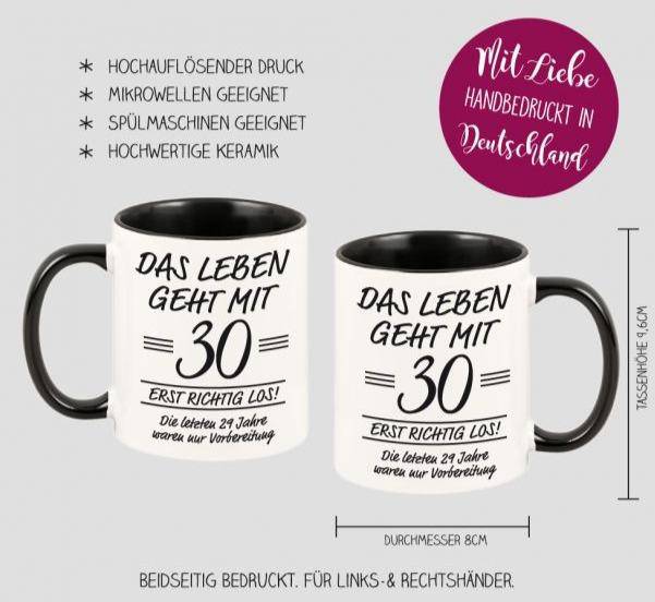 Tasse: "Das Leben geht erst richtig los", personalisiert - Objectzz