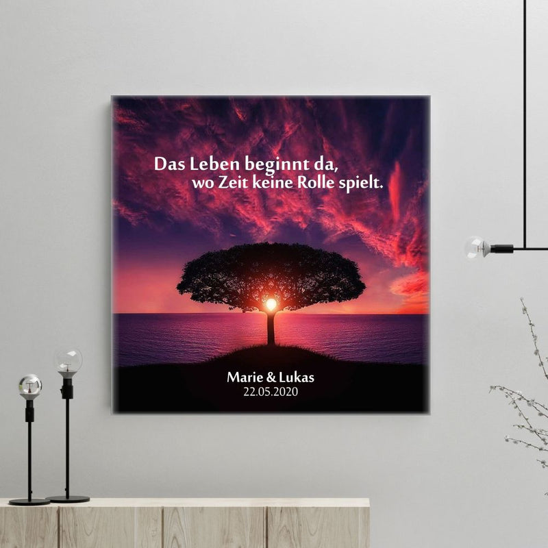 Personalisierte Leinwand "Das Leben beginnt da, wo Zeit keine Rolle spielt"