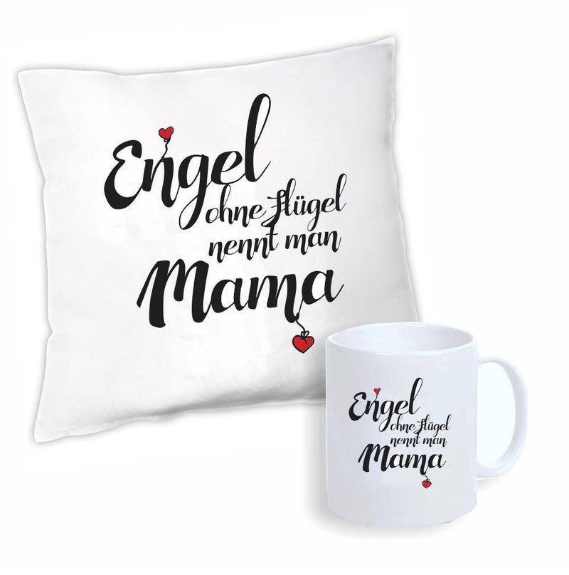 Geschenkset: Engel ohne Flügel nennt man Mama (Kissen & Tasse) - Objectzz