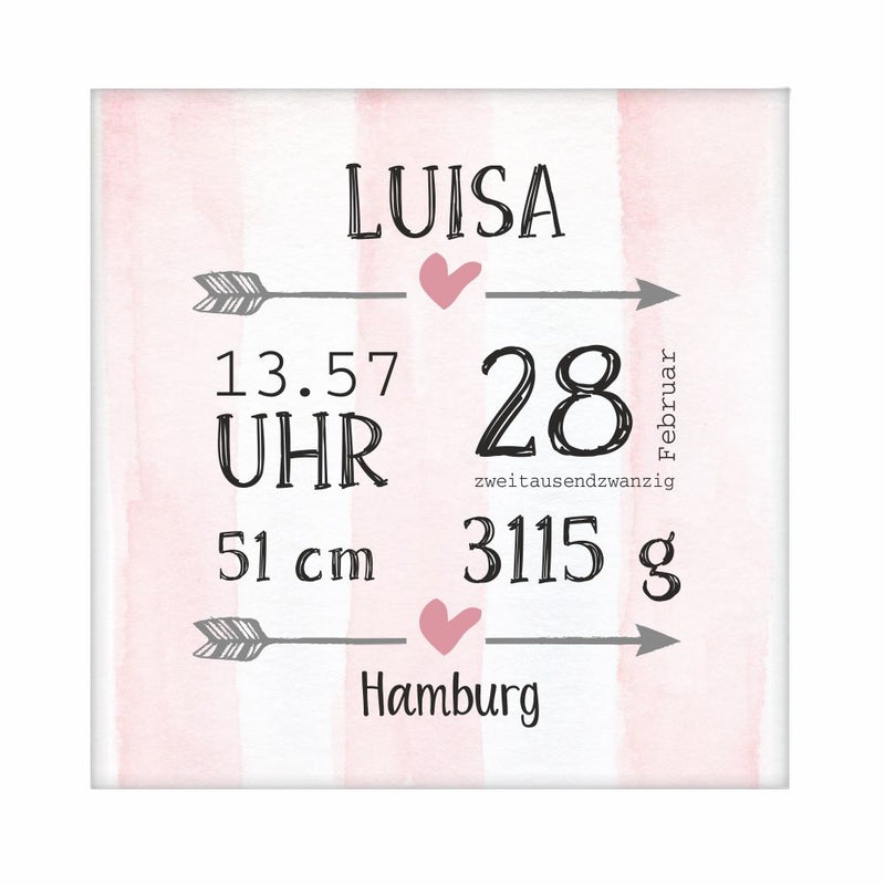 Personalisierte Leinwand zur Geburt - rosa