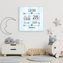 Personalisierte Leinwand zur Geburt - blau