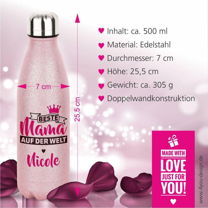 Edelstahlflasche - Beste Mama der Welt, personalisiert - Objectzz