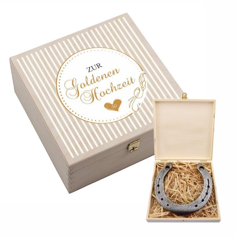 Hufeisen-Box "Zur Goldenen Hochzeit" (Streifen in weiß)