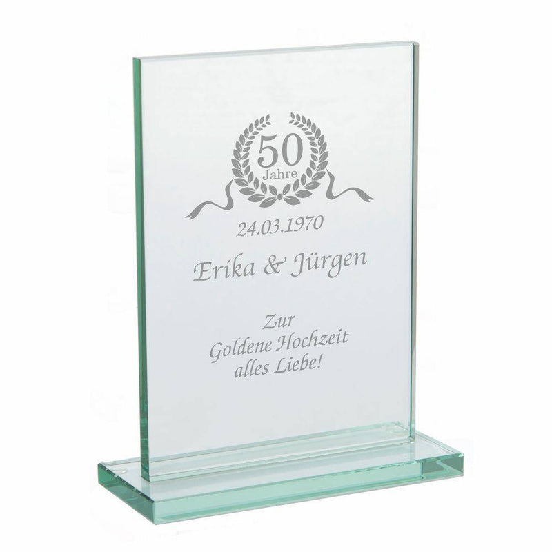 Glas-Tafel "Zur Goldenen Hochzeit", personalisiert - Objectzz