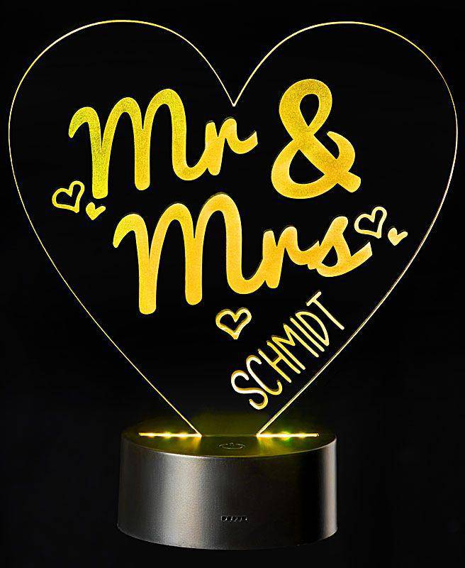 LED Motivlampe - personalisierte 3D Leuchte "Mr. & Mrs." - Objectzz