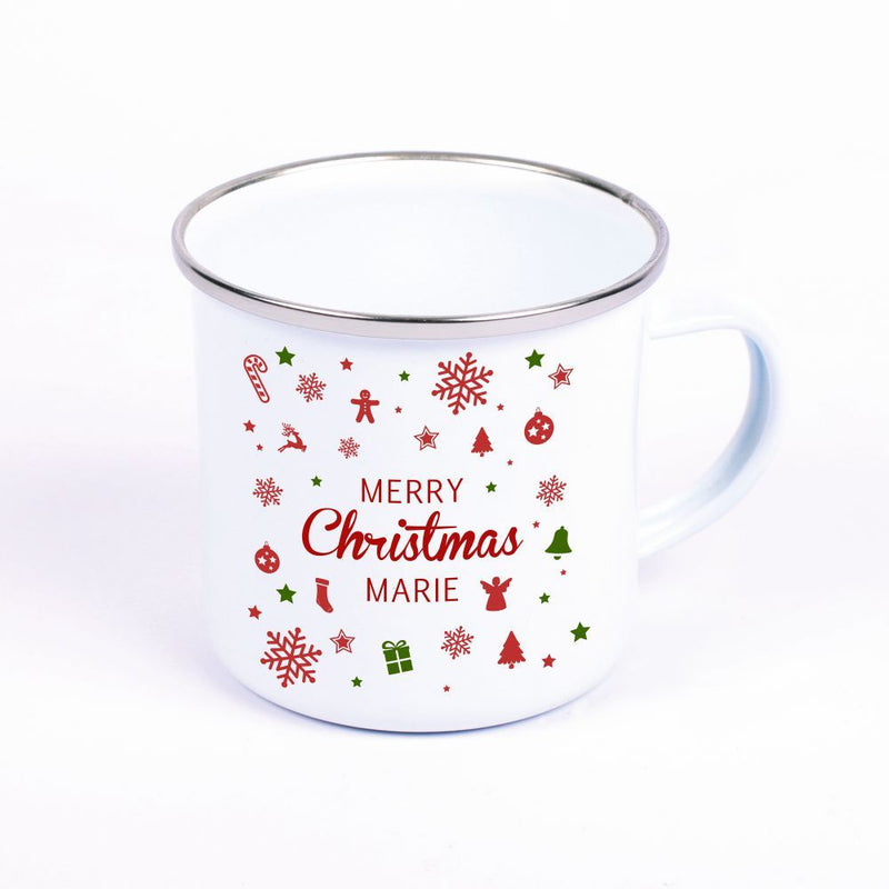 Metalltasse Emaille Look "Merry Christmas" - personalisiert