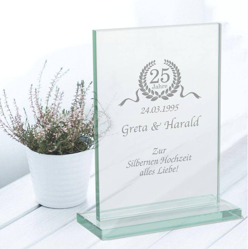 Glas-Tafel "Zur Silbernen Hochzeit", personalisiert - Objectzz