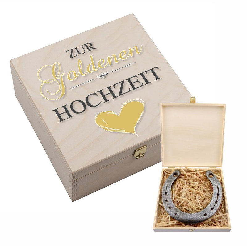 Hufeisen-Box "Zur Goldenen Hochzeit" (goldenes Herz)