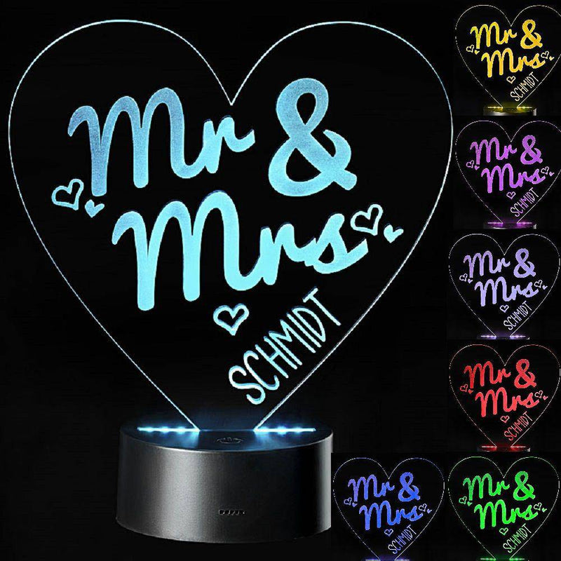 LED Motivlampe - personalisierte 3D Leuchte "Mr. & Mrs." - Objectzz